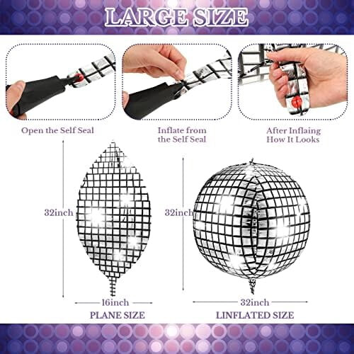 18 τεμάχια 32" Μπαλόνια Μεγάλα Disco Ball, Φουσκωτά Μπαλόνια Καθρέφτη από Αλουμινόχαρτο 2