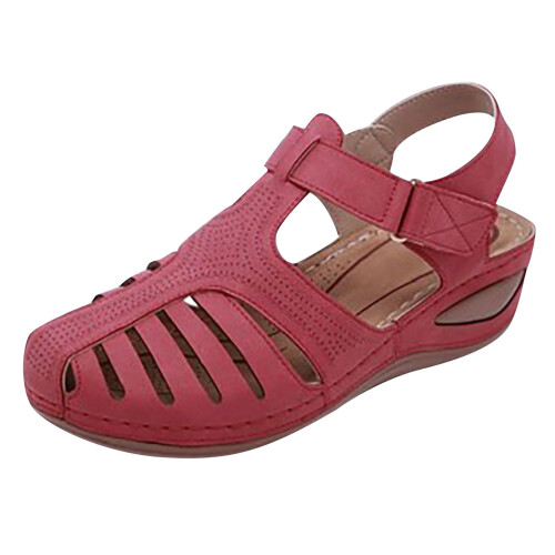 Γυναικεία καλοκαιρινά σανδάλια Casual Flat μονόχρωμα Loophole Shoes42Red