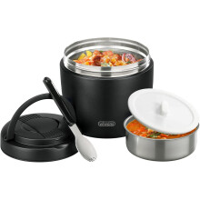 Boîte à repas isotherme de 950 ml (32 oz) pour soupes chaudes, boîte bento étanche en acier inoxydable avec cuillère (noire)