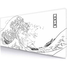 Great Wave XL Gaming Muismat, Witte Minimalistische Japanse Bureaumat, Antislip Rubberen Onderkant, 31,5 x 11,8 inch, Compatibel met Alle Muizen