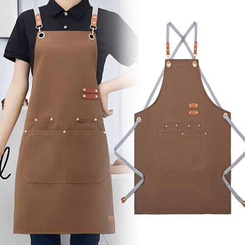 Cotton Canvas Kitchen Apron with Multiple Pockets 1