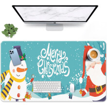 Blauwe muismat met kerstman en sneeuwpop, grote gamingmuismat, antislip bureauonderlegger, toetsenbord- en muismat voor gamers, kantoor en