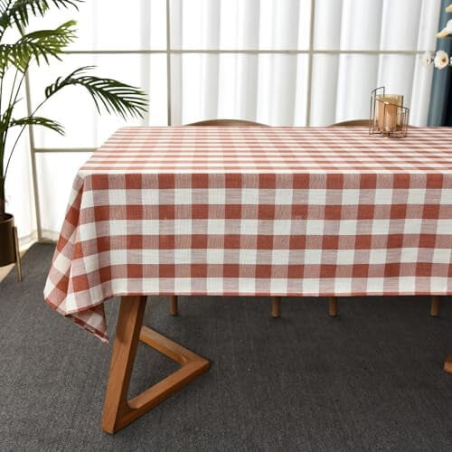 Sage Green Gingham Tablecloth 52x70 in Cotton Blend