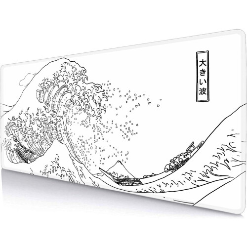 Ποντίκι ποντικιού για παιχνίδια Great Wave XL, λευκό μινιμαλιστικό ιαπωνικό πατάκι 1