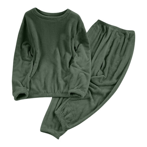 Γυναικείο Σετ Πιτζάμας Φανέλας με V-Neck, Μακρυμάνικο, Κλασικό Χακί, Άνετο, Ζεστό,