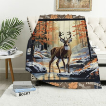 Couverture RUIYC Chasseur Cerf Douce, Confortable et Chaude, Couverture de Chasse Élan Cabane Forêt Animaux Sauvages, Cadeau en Peluche pour