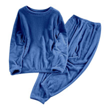 Fleece pyjamaset voor dames, maat S-2XL, zachte flanellen tweedelige nachtkleding, elastische taille, top met lange mouwen en broek, blauw