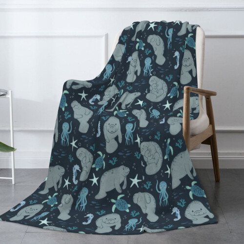 Pătură de flanel cu model Manatee, 152 x 127 cm