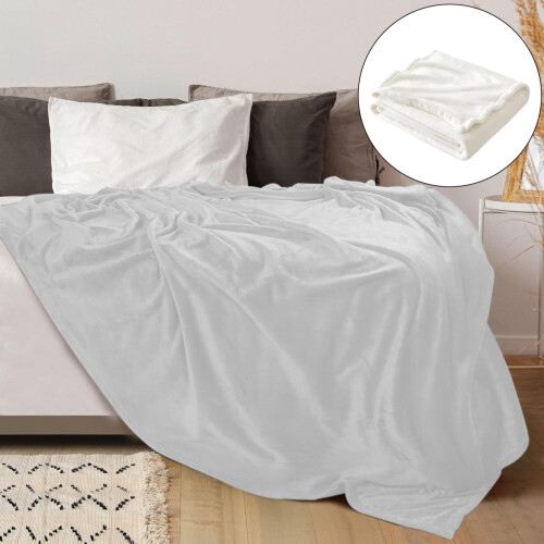 Soft White 70x100" Plush Flannel Blanket – Lightweight, Anti-Static, Microfiber, Compatible with Sofa/Bed 1