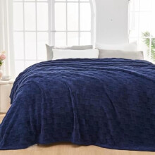 Supermjuk King-filt, mörk marinblå 3D-rutig flanellfleece – lätt, kan användas året runt (23 x 28 cm)