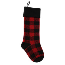 1 ciorap de Crăciun tricotat în carouri de 45 cm pentru șemineu – decor mare din acril tricotat cu cablu, compatibil cu agățarea șemineului