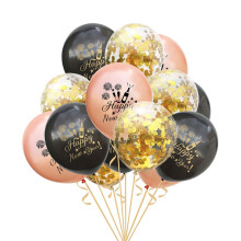 Ensemble de 15 ballons « Bonne année » en latex pour la décoration de fête : confettis imprimés, décorations de fond et articles de fête.