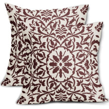 Braune Boho-Kissenbezüge (40 x 40 cm), Vintage-Blumenmuster, quadratische Leinenkissenbezüge, Landhausdeko für Sofa/Bett – 2er-Set