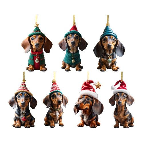 7 stk. gravhund julepynt akryl 1