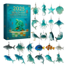 Calendrier de l'Avent en verre de mer, thème marin et océan, 24 figurines d'animaux réalistes