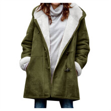 Dame vinterparka med sherpafor og hætte, lang ærtefrakke i imiteret ruskind, varmt overtøj med klassisk pasform, S-5XL, kompatibel med koldt vejr