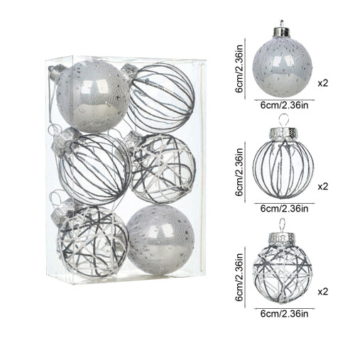 Silver Christmas Ball Ornaments 6 Pack 6cm 2