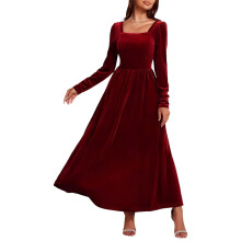 Vestido longo feminino elegante de veludo com mangas compridas, vermelho.