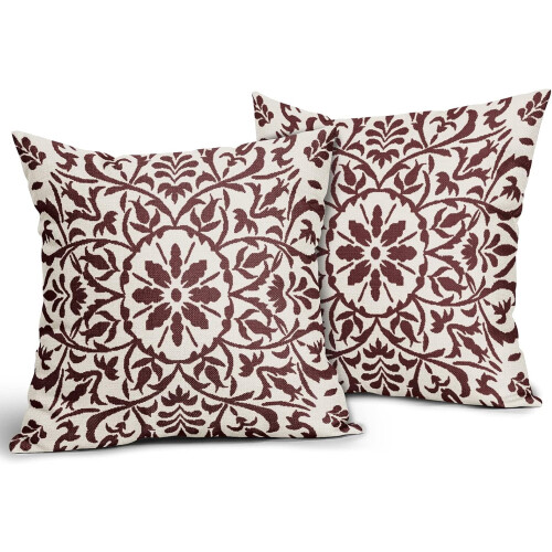 Conjunto de 2 capas de almofada boho bordô em linho, 45x45 cm (18x18 polegadas). 1