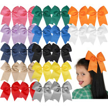 Satin Hair Bows for Girls 8 inch 24 pcs Multi-Color