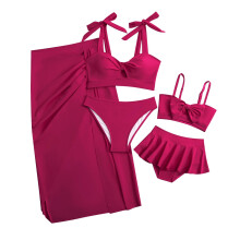 Moeder & dochter zwemkleding set – Tweedelige bikini met uitsnijdingen en zwemrokje voor meisjes, rood, geschikt voor ouder-kind strandkleding
