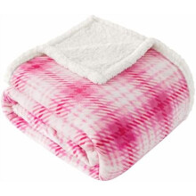 Sherpa Plaid Throw Blanket 60"x70", Fuzzy Soft Fleece Flannel Plush Twin Blanket for Couch/Bed/Sofa, White & Pink