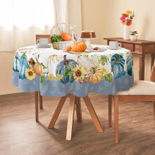 Round Fall Tablecloth 60" Polyester – Blue Pumpkin &