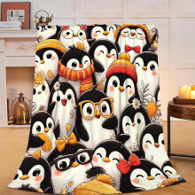 Couverture Pingouin Rigolo 127 x 152 cm – Plaid en peluche douce et confortable, style kawaii, pour enfants, ados et adultes – Décoration et