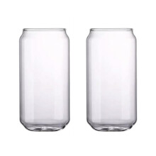 Set of 2 Can-Shaped Drinking Glasses - 20oz Clear Cups for Cocktails, Iced Coffee, Tea, Soda, Whiskey and Beer, Letterless