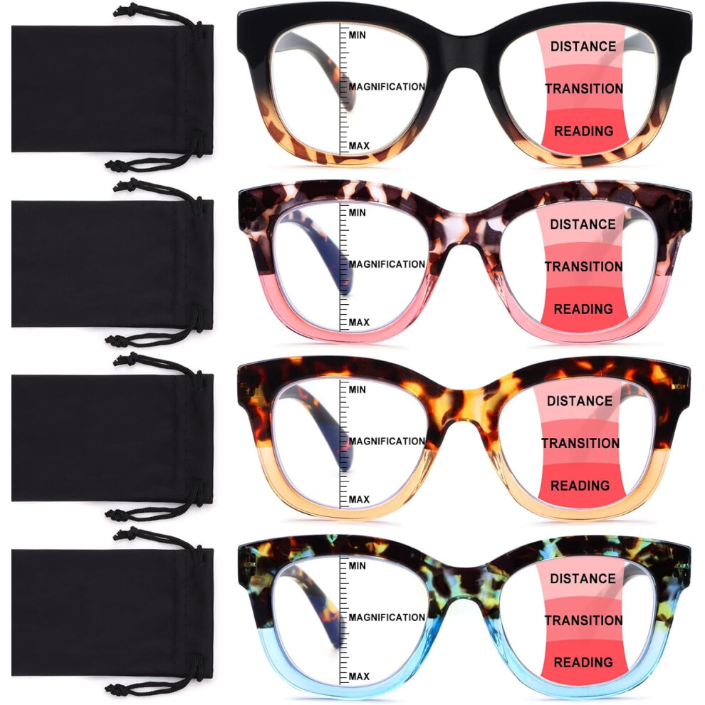 Progressive Multifocus Reading Glasses for Women Men Blue Light Blocking Computer No Line Multifocal Readers