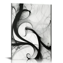 Zwart-wit abstracte lijntekening op canvas, moderne wanddecoratie.