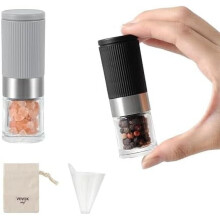 Mini Salt & Pepper Grinder Set – Adjustable Ceramic Mill, Portable with Funnel & Bag, for Kitchen, Outdoor, Party – Compatible with Refills