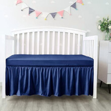Jupe de lit bébé plissée bleu marine sur 4 côtés, taille ajustable pour lits bébé standard/pour tout-petits, lavable en machine