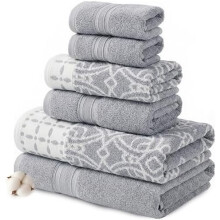 6-teiliges Set, 2 Badetücher, 2 Handtücher, 2 Waschlappen, garngefärbtes Jacquard-/einfarbiges Handtuchset von Monroe Stone