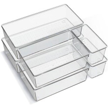 Lot de 6 grands organisateurs de tiroirs en acrylique transparent, bacs de rangement antidérapants pour la cuisine, le maquillage, les bijoux, la