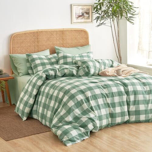 Parure de lit en coton vichy pour lit queen 2