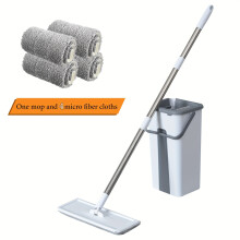 4-Piece Flat Mop Set with Bucket, 360 Rotating Head, Wet/Dry Use for Wood/Tile/Marble – Compatible with Standard Mop Buckets