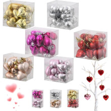 12-Pack Ruby Red Glass Heart Baubles, Glossy Hanging Pendants for Valentine's Tree, Wedding Wreaths & Anniversary Party Decor