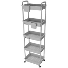 Carro utilitario rodante de 5 niveles con asa, carro utilitario multifuncional para almacenamiento y organización en cocina, baño, sala de estar y