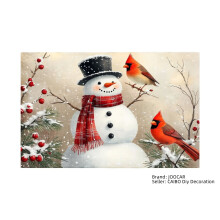 Snowman and Cardinals Winter Scene Linen Table Mats Set of 4 for Home Kitchen Table Decor 12x18 inch