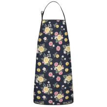 Floral Print Cotton Linen Apron with Pockets 33x27 Inch