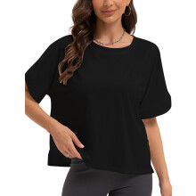 Damenoberteile, elegante und lässige Kurzarmblusen mit Rundhalsausschnitt, lässige Frühlings- und Sommeroberteile für Damen