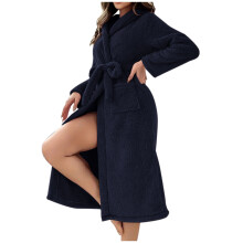 Warme fleece nachtjapon met capuchon en ceintuur voor dames, middellang model | Plus size S-2XL Comfortabele pyjama met verstelbare taille