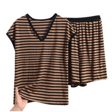 Conjunto de pijama holgado sin mangas con cuello en V y rayas para mujer, tallas grandes (top + shorts), tallas XL-5XL. Ropa de estar por casa.