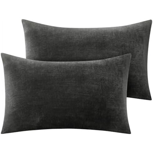 Conjunto de 2 fronhas de flanela cinza-escuro, 50 x 66 cm (20 x 26 polegadas)