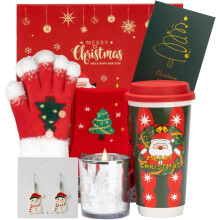Unieke kerstcadeaumand voor vrouwen 2025: Sneeuwvlokhandschoenen, keramische beker en gezellige kaarsenset – Feestelijke cadeaubox voor moeder,