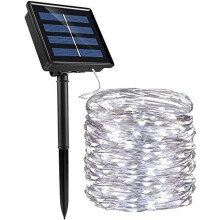 Cordão de luzes solares de 22 metros com 200 LEDs, 8 modos, fio de cobre à prova d'água, decoração externa para deck/quintal/casamento (branco),