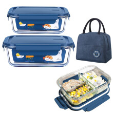 MOQIN Lot de 3 boîtes de conservation en verre de 680 ml (23 oz) et 950 ml (32 oz), à 3 compartiments avec couvercles – Compatibles micro-ondes,