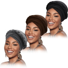 3 stk. afrikanske turbanhætter til kvinder, forudbundne, snoede turbaner til kvinder, hovedtørklæde til kvinder, hårindpakninger, beanie