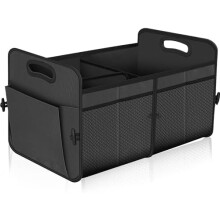 Organizador de porta-malas para carro com grande capacidade de 72L, impermeável, dobrável e com 11 bolsos. Ideal para carros, SUVs, jipes e sedãs.